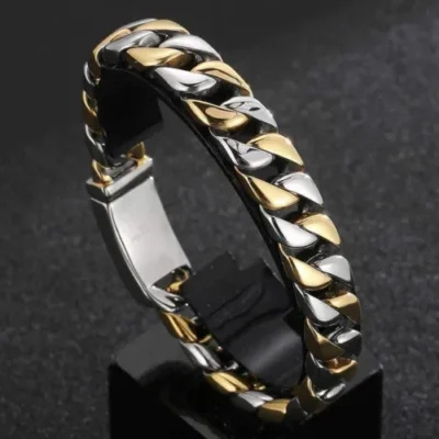 Men’s Powerful Stainless Steel Bracelet Silver Gold