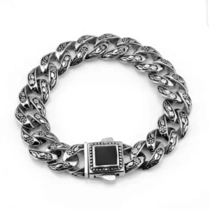 Men’s Black Gemstone Stainless Steel Bracelet